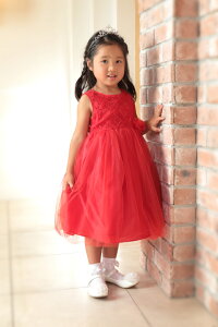 女の子フォーマルドレスノースリーブチュールスカートドレス「レッド」1点のみゆうパケット発送OK100110120125cm