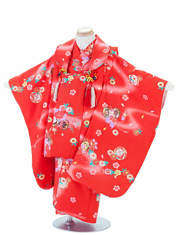 【レンタル】七五三レンタル 3歳着物 3歳 女の子 赤色・鼓(つづみ)柄 被布セット 七五三着物フルセット 753着物 レンタル753 着物レンタル 七五三着物...