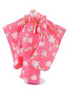 【レンタル】七五三レンタル 女の子 3歳着物フルセット ピンク色着物×ピンク色末広模様被布セット 子供着物 貸衣装 ブランド