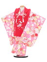 【レンタル】七五三レンタル 女の子 3歳着物フルセットaピンク色着物×赤色被布 桜 被布セット 子供着物 貸衣装 3064