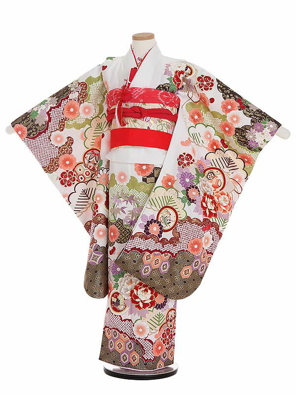 【レンタル】七五三 着物 7歳着物レンタル 七五三レンタル 女の子 115cm~125cm 白系 古典柄松竹梅 7505 フルセット 753着物 貸衣装 七五三着物 子供着物 お正月 ひな祭り 結婚式 753 キッズ着物 きもの