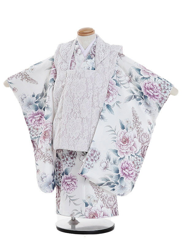 【レンタル】七五三レンタル 女の子 3歳着物フルセット 被布 レース ボタニカルピンク エデンの園 A021(KANADE316) ローゼ 被布セット 子供着物...