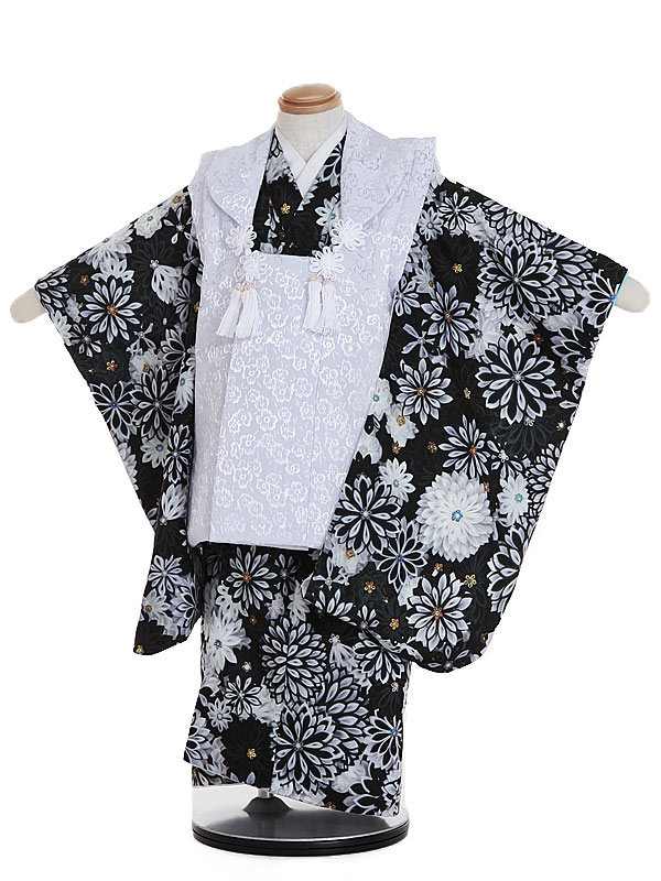 【レンタル】七五三レンタル 女の子 3歳着物フルセット 被布 ツマミ細工柄 華かんざし 月燈 A023(KANADE318) 被布セット 子供着物 貸衣装 着物...