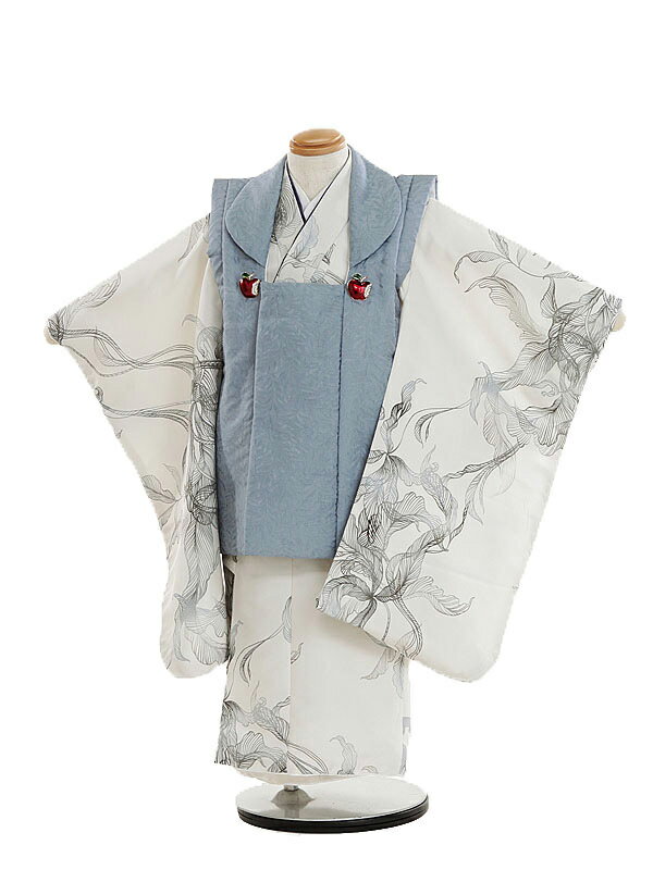 【レンタル】七五三レンタル 女の子 3歳着物フルセット 被布 グレー×白 樹木シルエット リンゴ Eve A029(KANADE322) 被布セット 子供着物 ...