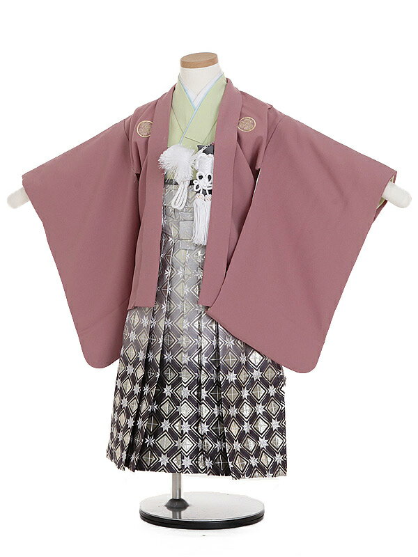 【レンタル】七五三[簡単着付け] 着物 (3歳,4歳男袴)ピンク無地紋付 白黒袴 七五三レンタル 3歳 男児フルセット 95cm-105cm 753きもの 七五三着物レンタル 753レンタル はかまレンタル 袴レンタル 753はかま お正月 記念撮影 3611