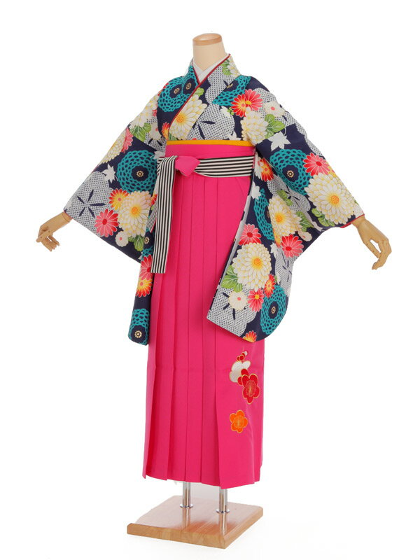 【レンタル】卒業袴セット 袴レンタル 袴 セット 卒業式 女性二尺袖 夢千代 紺 梅に菊 158～163cm 7号 9号 11号 13号 卒業袴 レンタル 謝恩会 はかま 女性用袴 卒業袴レンタル 大人用 着物レンタル 大学 専門学校 女性和装 貸衣装