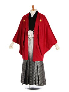 【レンタル】男性袴レンタル 紋付き袴 赤着物 黒 紋○に鷹羽×白黒ぼかし 160-165cm 成人式 メンズ 袴 卒業袴 男性用袴 大人用 着物レンタル 男性和装 貸衣装 0002安売り