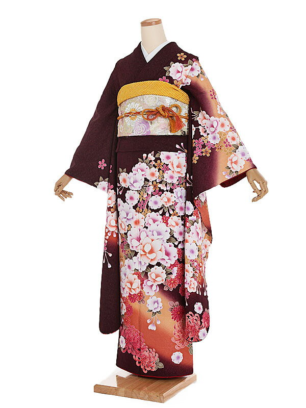 【レンタル】[成人式 振袖 レンタル] 正絹 茶系 菊 小花 着物レンタル|成人式振袖レンタル |着物 レンタル|新品足袋プレゼント|振袖フルセット|成人式振袖|振袖 草履 バッグ セット 袋帯| 女性 晴れ着 160cm 163m 貸衣装 振り袖 振りそで 0177