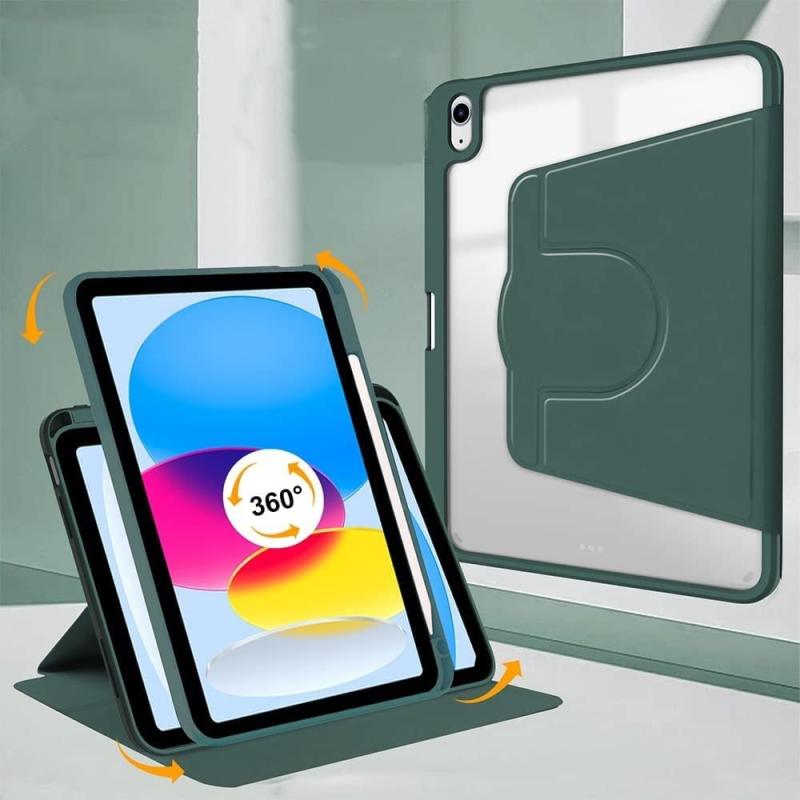 縦置きiPadケース360°回転スタンド 背面クリア アップルペンシル収納 アイパッド 透明 ケース かわいい ペン収納 耐衝撃 軽量 オートスリープ機能付 軽量 薄型 iPadカバー