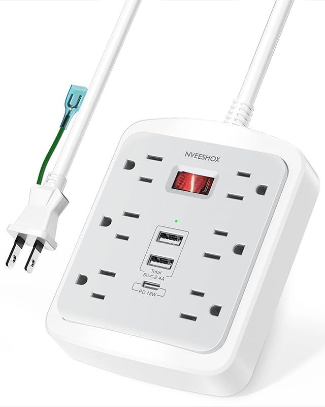 延長コード 2m 電源タップ Type-C付 usb コンセントタップ 雷ガード 壁掛け 6個AC口 2個USB-A 1個Type-C 急速充電 たこ足配線 oaタップ テーブルタップ マルチタップ 一括集中スイッチ 安全保護 NVEESHO