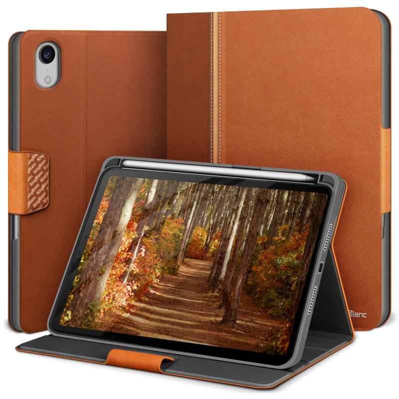 KingBlanc 新型 iPad mini7 ケース (A17 Pro 2024)・iPad mini 6 ケース 2021 モデル 手帳型 ペンホルダー付き ペン収納可能 オートスリープ・スタンド機能付き ワイヤレス充電対応 高級Puレザー製 全面保