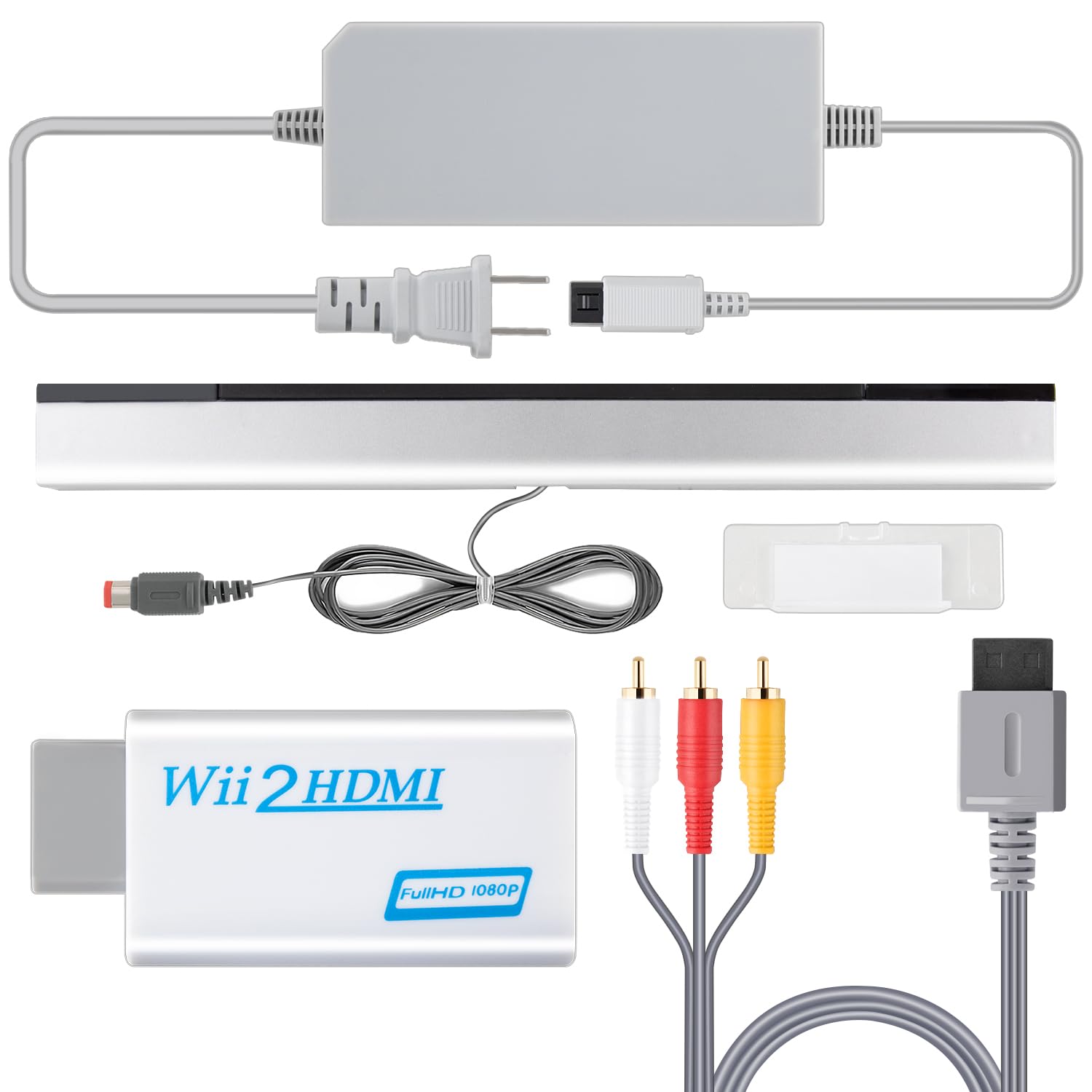 Wii用 HDMI変換アダプター 4点セット 電源コード センサーバー AVケーブル ゲーム機周辺機器 テレビ接続 高画質出力 ゲームプレイ 互換品 接続パーツ ゲームアクセサリー