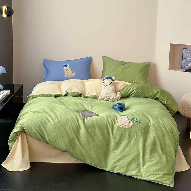 布団カバーセット 綿100% 高級長綿 北欧 グリーン かわいい 犬柄 清潔感 オールシーズン 洗える おしゃ..