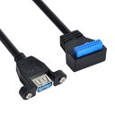 Xiwai USB 3.0 シングルポートA メスねじマウントタイプ-下向きマザーボード20ピンヘッダーケーブル 90度(2)