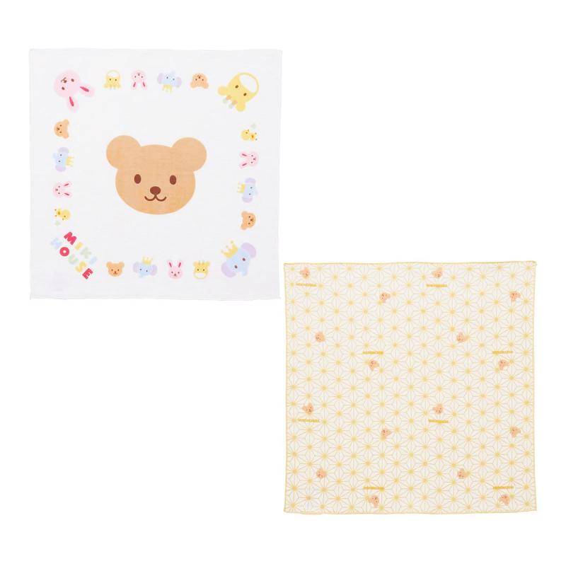 【 ミキハウス 】 ガーゼハンカチセット ハンカチ ガーゼタオル 2枚組 綿100% 日本製 35×35cm 沐浴 出産準備 男の子 女の子 ベビー キッズ 赤ちゃん ベビー服 出産祝い ギフト 46-8337-384