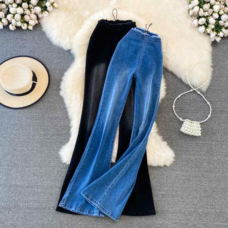 デニムパンツ レディース ハイウエスト フレア ストレッチ ジーンズ ロングパンツ 美脚 脚長 スリム シルエット きれいめ カジュアル シンプル ベーシック 定番 無地 スタンダード ベルボトム ブーツカット