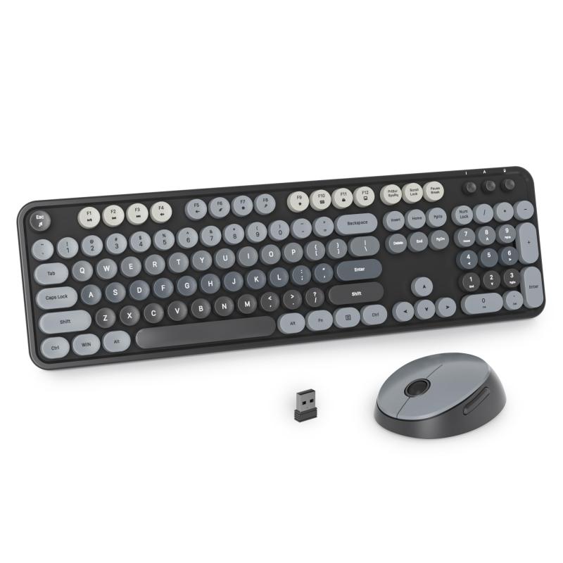 ワイヤレスキーボードとマウス,USレイアウト, 2.4GHz 104キーフルサイズキュートキーボード