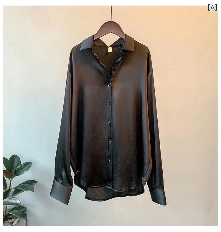 ブラウス レディース 長袖 襟付き 前開き ドレープシルエット シンプルベーシック定番無地スタンダードナチュラルカジュアル普段使い