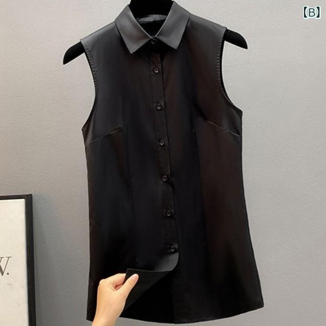 ノースリーブブラウス レディース インナートップス オフィス通勤服きれいめシンプ...
