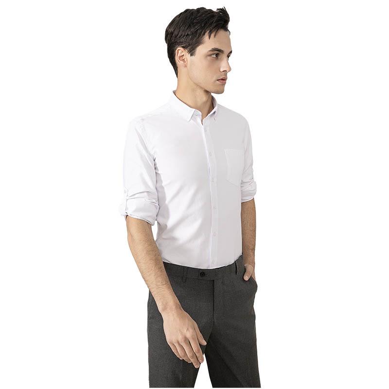 シャツ ユニセックス 長袖 無地 ビジネス 通勤 フォーマル オフィス 事務服 仕事着 カジュアル シンプル ベーシック 定番 スタンダード 襟付き ボタンダウン プレーン 上品 リラックス ロールアップ ワークウェア