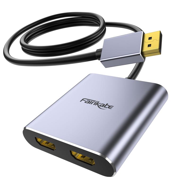 DisplayPort to デュアル HDMI 拡張 4K 60Hz ディスプレイポートからHDMI 分配器 デュアル モニター 拡張 DP 1.2 to 2つ HDMI モニター PC、ノートPC、 グラフィックカード用、Windowsのみ MST拡