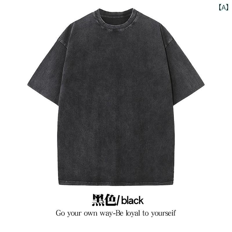 ["・アメリカンレトロ ・厚手綿半袖Tシャツ ・ウォッシュ加工とヴィンテージ仕上げ ・ゆったりとしたドロップショルダー ・S, M, L, XL, 2XL, 3XL, 4XL, 5XLのサイズ展開", ""]