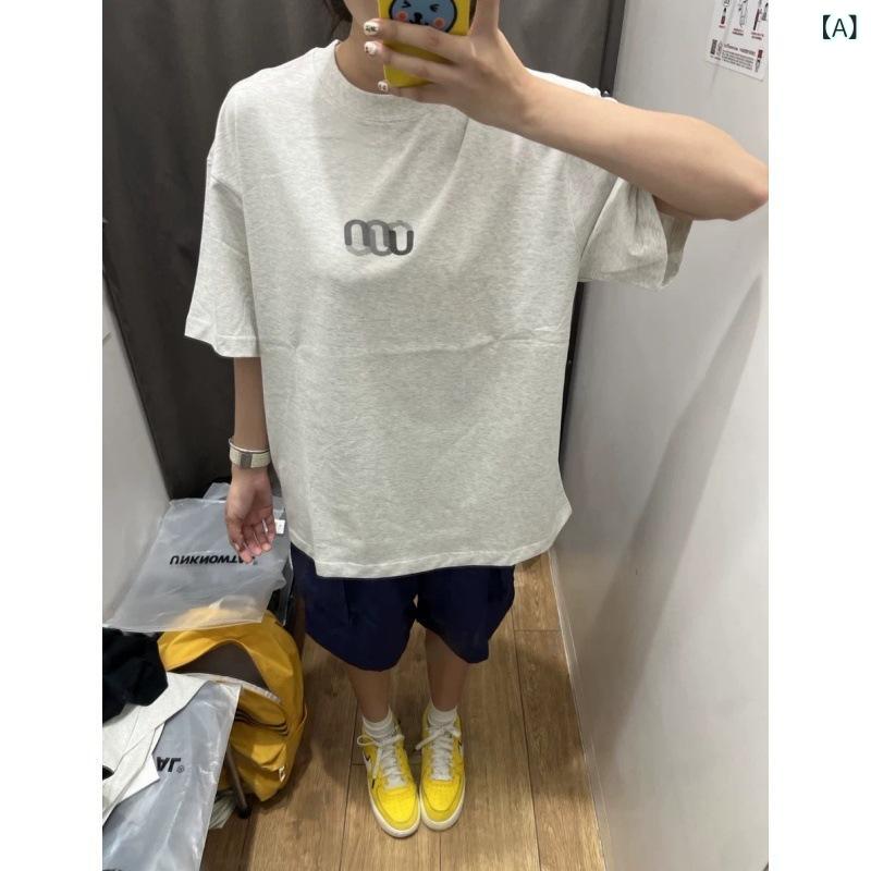 カットソー 男女兼用 半袖 クルーネック ロゴプリント ドロップショルダー ビッグシルエットストリートシンプルベー…