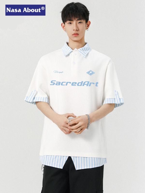 Rakuten - Tシャツ メンズ レイヤード風 重ね着風 フェイクレイヤード 半袖 クルーネック 切替 配色 ストリート系 カジュアル ビッグシルエット ゆったり おしゃれ シンプル ベーシック 定番 スタンダード リラックス