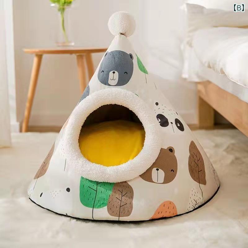 ペットハウス ペット用 猫 犬 ドーム型 三角 屋根付き キャットハウス ドッグハウ...
