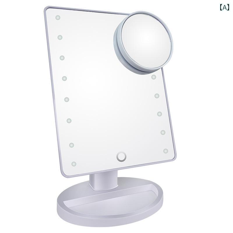卓上ミラー LED ライト付き 鏡 メイク 化粧鏡 調光機能 三段階調色 スタンドミラー コンパクト 折りたたみ 角度調節可能 高輝度 省スペース タッチパネル USB充電 持ち運び便利 美容家電 インテリア雑貨 お祝い 身だしなみチェック 寝室 洗面所