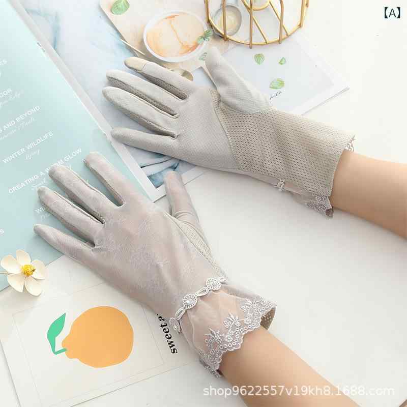 户外衣着 - レディース 手袋 UVカット 日焼け防止 グローブ 指なし レース 花柄 接触冷感 薄手 紫外線対策 通気性 ドライブ 釣り 自転車 作業用 おしゃれ 軽量 滑り止め付き シンプル スマホ操作