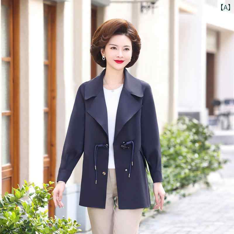Rain Wear - スプリングコート レディース 50代 ミセス トレンチコート ミドル丈 低身長 体型カバー 着痩せ 上品 カジュアル アウター 春物 秋物 お出かけ 通勤 普段使い 軽い 羽織り 裏地付き ボタン 前開き Aラインシルエット 膝丈 スリット入り ベーシッ