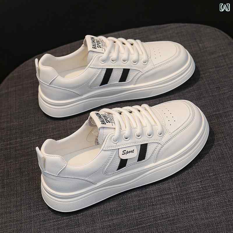 Shoes - スニーカー レディース 厚底 軽量設計 通学 運動靴 ローカット レースアップ 疲れにくい 美脚効果 衝撃吸収インソール 滑り止めラバーソール 耐摩耗 合成皮革 キャンバス 異素材コンビネーション 立ち仕事 買い物 街歩き 普段履き 蒸れ防止 通気性
