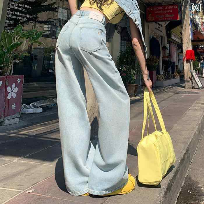 Ladies Wear - デニムパンツ レディース ワイドパンツ ハイウエスト ストレート ウォッシュ加工 美シルエット 履き心地重視 ゆったり ジーパン ズボン ロング丈 無地 通年素材 合わせやすい 大人カジュアル お出かけ 普段使い ワンマイルウェア