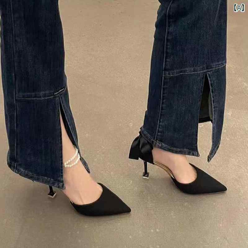 Anklets - サンダル レディース ストラップ ハイヒール ピンヒール パール付き アンクルストラップ ポインテッドトゥ 美脚 歩きやすい パーティー 結婚式 お呼ばれ 二次会 お出かけ 足首ベルト