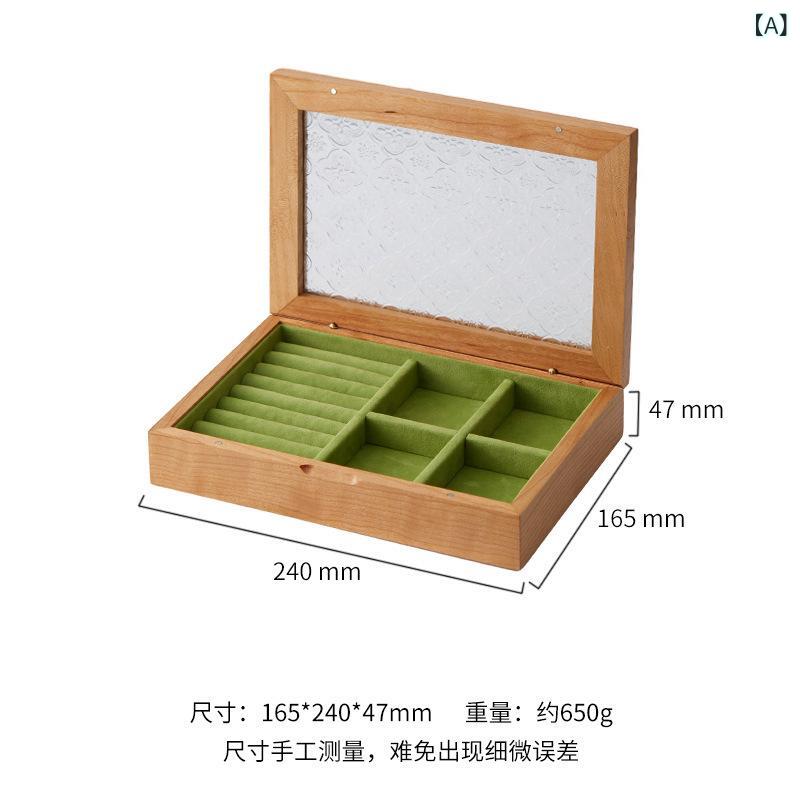 Travel Appliances - ジュエリーボックス アクセサリーケース 木製 大容量 ガラス蓋 収納ボックス ネックレス リング ピアス 指輪 宝石箱 卓上 小物入れ インテリア 木 ウッド 整理 プレゼント ギフト おしゃれ シンプル