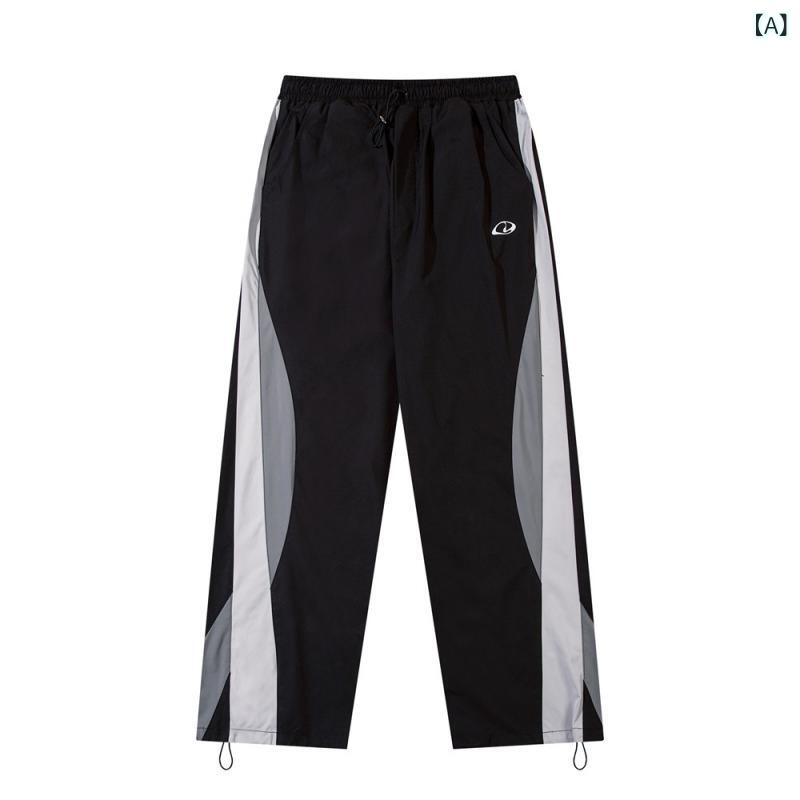 Pants - ロングパンツ メンズ ワークパンツ ジョガーパンツ ストレート カジュアル 異素材切替配色 ウエストゴム仕様 ドローコード付き ゆったり大きいサイズ ミリタリー ストリート系ファッション
