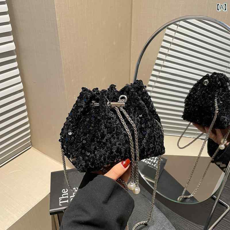 ショルダーバッグ レディース バケツバッグ スパンコール ハンドバッグ 斜めがけ 肩掛け 手提げ キラキラ パーティーバッグ 結婚式 披露宴 フォーマル 華やか 小さめ 鞄 カバン 軽量 自立 お呼ばれ 二次会
