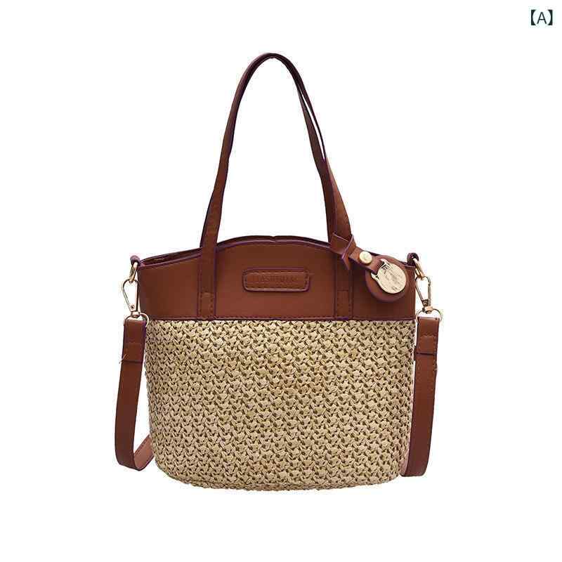 ショルダーバッグ レディース 斜めがけ ミニバッグ バケツバッグ 手提げ 2way 編み込み メッシュ 肩掛け 軽量 カジュアル お出かけ 旅行 デイリー 鞄 おしゃれ かわいい 丈夫 PP素材 バスケット 春夏 プレゼント