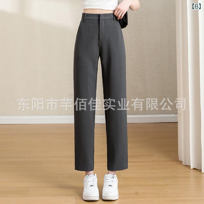 mandarinoのスラックス レディース ハイウエスト 美脚 ストレートパンツ センタープレス クロップド丈 アンクルパンツ 薄手 ボトムス 夏 涼しい オフィス 通勤 カジュアル 事務服 接触冷感 9分丈 ストレッチ ウエストゴム 無地 ブラック｜アングル2