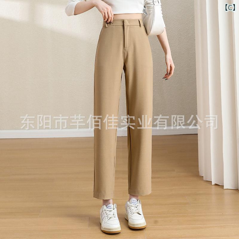mandarinoのスラックス レディース ハイウエスト 美脚 ストレートパンツ センタープレス クロップド丈 アンクルパンツ 薄手 ボトムス 夏 涼しい オフィス 通勤 カジュアル 事務服 接触冷感 9分丈 ストレッチ ウエストゴム 無地 ブラック｜アングル3