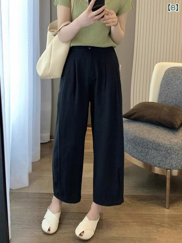 ワイドパンツ レディース リネン 綿麻 麻 ハイウエスト 九分丈 涼しい 薄手 ボトム...
