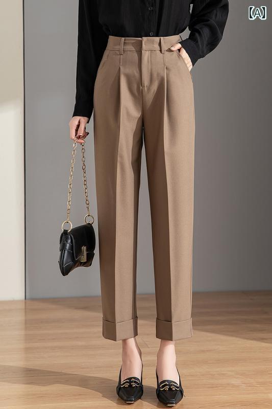 スラックス レディース ハイウエスト ストレート テーパードパンツ センタープレス 美脚 落ち感 9分丈 アンクルパンツ オフィス 通勤 カジュアル 事務服 フォーマル ロングパンツ ボトムス 無地 体型カバー
