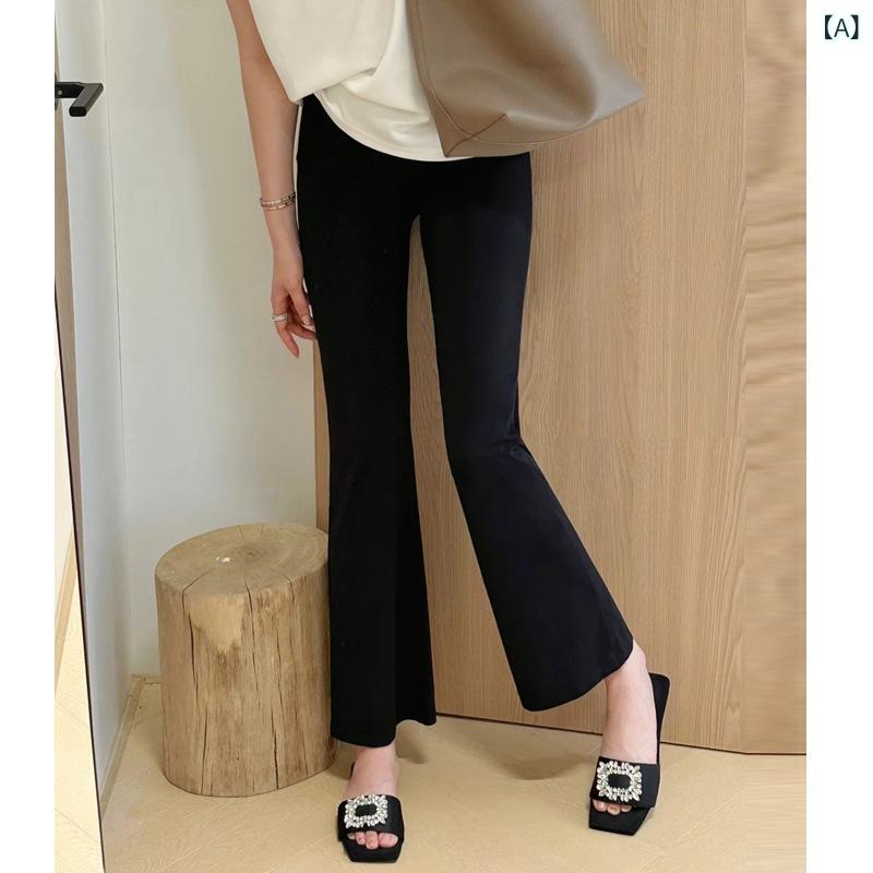 フレアパンツ レディース スラックス 夏 涼しい ブーツカット 接触冷感 ストレッチ ハイウエスト アンクル丈 9分丈 ゆったり 大きいサイズ センタープレス ズボン ボトムス 美脚パンツ 事務 通勤 オフィス 黒 ブラック