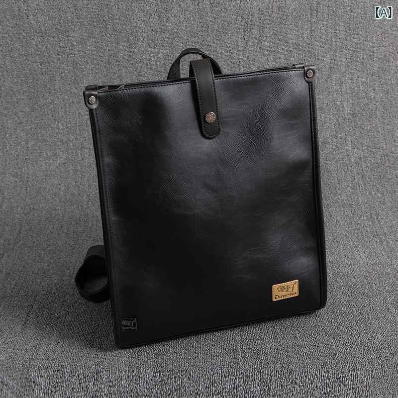 リュックサック メンズ 通学 大容量 スクエア型 PC収納 撥水 PUレザー レトロ ヴィンテージ調 ビジネス 通勤 A4 ノートパソコン 旅行 多機能 軽量 無地 シンプル カジュアル カバン ギフト プレゼント 黒 おしゃれ