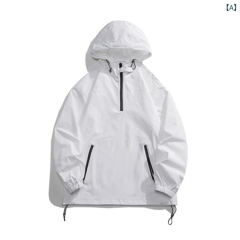 マウンテンパーカー メンズ ジャケット アウター ブルゾン プルオーバー アノラックパーカー ウィンドブレーカー 長袖 ゆったり オーバーサイズ 秋 防風 撥水 カジュアル アウトドア キャンプ 登山 釣り 立ち襟 無地 スポーツ