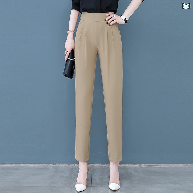 テーパードパンツ レディース ハイウエスト 九分丈 ゆったり パンツ センタープレ...