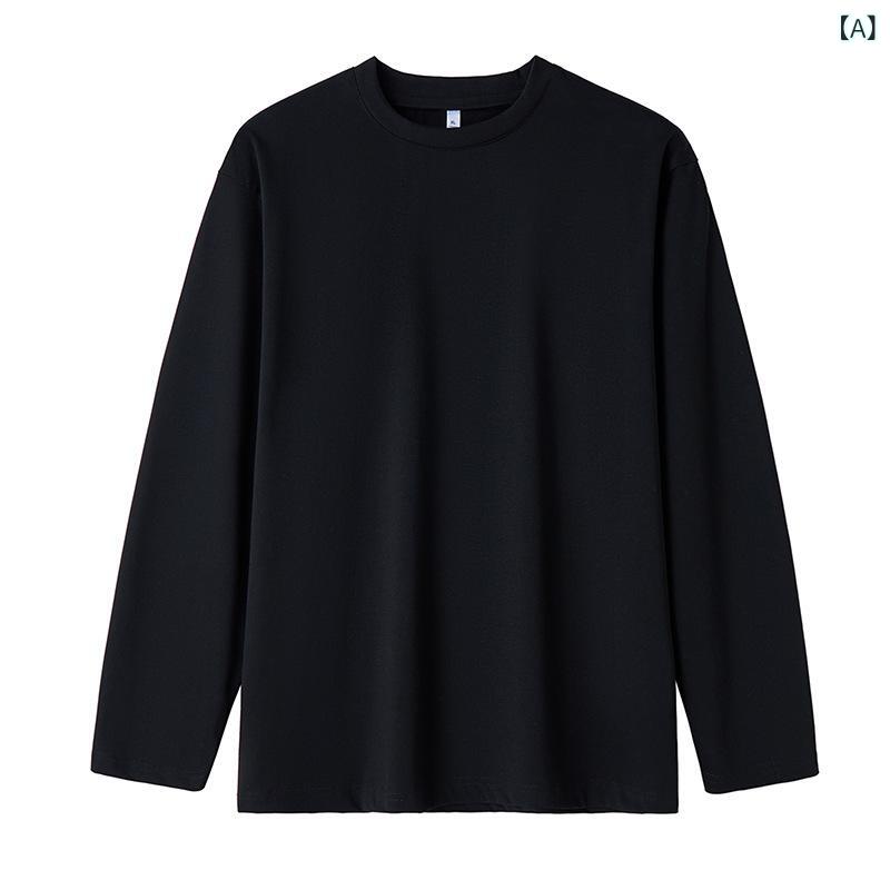 Rakuten - Tシャツ メンズ 長袖 ロンT クルーネック ロングスリーブ 綿100% 厚手 200g 無地 ホワイト トップス カジュアル ゆったり 大きいサイズ 秋服 インナー カットソー シンプル ベーシック プルオーバー