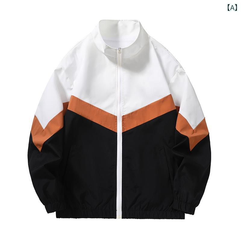 School Uniforms - ジャケット メンズ スタンドカラー カジュアル ブルゾン スイングトップ 春物 秋物 ライトアウター 上着 無地 シンプル フルジップ ジャンパー 男性 紳士服 通勤 通学 デイリー 普段着 羽織り 防風 撥水 軽量