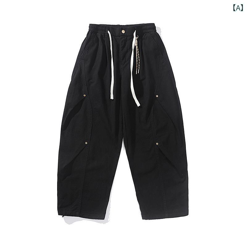 Rakuten - カーゴパンツ メンズ ワークパンツ ワイドパンツ ストレート コットン 綿100% ロングパンツ ミリタリー 裾絞り ドローコード ウエストゴム 春夏 秋 ボトムス 大きいサイズ 作業服 無地 丈夫 シンプル ズボン カジュアル バナナパンツ